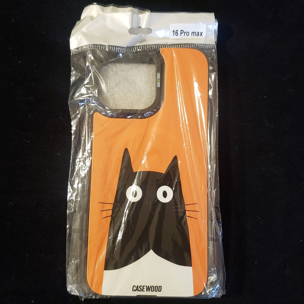 Orange Black Cat Print Phone Case for iPhone 16 Pro Max